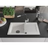 Mexen Pablo Granitspüle 1-Becken mit Abtropffläche und Küchenarmatur Flora, weiß - 6510-20-670401-07-B