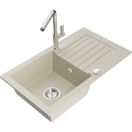 Mexen Pablo Granitspüle 1-Becken mit Abtropffläche und Küchenarmatur Flora, beige - 6510-69-670401-00