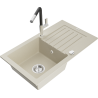 Mexen Pablo Granitspüle 1-beckig mit Abtropffläche und Küchenarmatur Flora, beige - 6510-69-670401-07