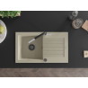 Mexen Pablo Granit-Spülbecken 1-Kammer mit Abtropffläche und Küchenarmatur Flora, Beige - 6510-69-670401-07-B