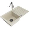 Mexen Pablo Granitspüle 1-becken mit Abtropffläche und Küchenarmatur Flora, beige - 6510-69-670401-07-B