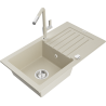 Mexen Pablo Granitspüle 1-Becken mit Abtropffläche und Küchenarmatur Flora, beige - 6510-69-670401-09