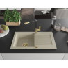 Mexen Pablo Granitspüle 1-Kammer mit Abtropffläche und Küchenarmatur Flora, beige - 6510-69-670401-57-G