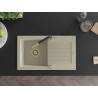 Mexen Pablo Granitspüle 1-Kammer mit Abtropffläche und Küchenarmatur Flora, beige - 6510-69-670401-57-G