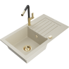 Mexen Pablo Granitspüle 1-Kammer mit Abtropffläche und Küchenarmatur Flora, beige - 6510-69-670401-57-G