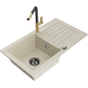Mexen Pablo Granitspüle 1-beckig mit Abtropffläche und Küchenarmatur Flora, beige - 6510-69-670401-57-B