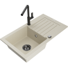 Mexen Pablo Granitspüle 1-becken mit Abtropffläche und Küchenarmatur Flora, beige - 6510-69-670401-70-B