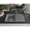 Mexen Pablo Granitspüle 1-Becken mit Abtropffläche und Küchenarmatur Flora, grau - 6510-71-670401-06