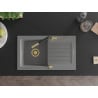 Mexen Pablo Granitspüle 1-Becken mit Abtropffläche und Küchenarmatur Flora, grau - 6510-71-670401-57-G