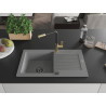 Mexen Pablo Granitspüle 1-Becken mit Abtropffläche und Küchenarmatur Flora, grau - 6510-71-670401-57-B