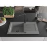 Mexen Pablo Granitspüle 1-Becken mit Abtropffläche und Küchenarmatur Flora, grau - 6510-71-670401-70-B