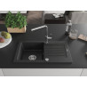 Mexen Pablo Granitspüle 1-beckig mit Abtropffläche und Küchenarmatur Flora, schwarz/silber Metallik - 6510-73-670401-00