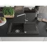 Mexen Pablo Granitspüle 1-becken mit Abtropffläche und Küchenarmatur Flora, schwarz/goldmetallic - 6510-75-670401-00