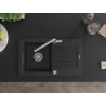 Mexen Pablo Granitspüle mit 1 Becken, Abtropffläche und Küchenarmatur Flora, schwarz/gold Metallic - 6510-75-670401-00