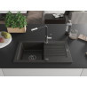 Mexen Pablo Granitspüle 1-Becken mit Abtropffläche und Küchenarmatur Flora, Schwarz/Gold Metallic - 6510-75-670401-07-B