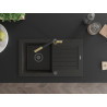 Mexen Pablo Granitspüle 1-Becken mit Abtropffläche und Küchenarmatur Flora, schwarz/gold metallic - 6510-75-670401-57-B