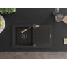 Mexen Pablo Granitspüle mit 1 Becken, Abtropffläche und Küchenarmatur Flora, schwarz/gold metallic - 6510-75-670401-57-B