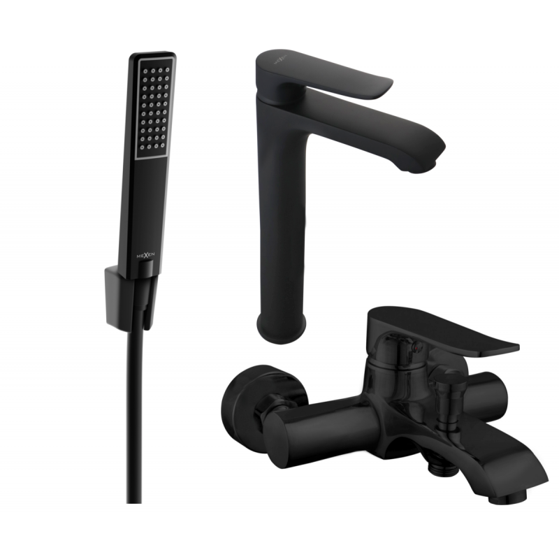 Mexen Pecos R72 Badewannen-Set, schwarz - 72713R72-70