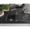 Mexen Pablo Granitspüle 1-Becken mit Abtropffläche und Küchenarmatur Flora, schwarz - 6510-77-670401-00