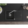 Mexen Pablo Granitspüle 1-beckig mit Abtropffläche und Küchenarmatur Flora, schwarz - 6510-77-670401-00
