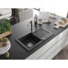 Mexen Pablo granitspüle 1-becken mit abtropffläche und küchenarmatur Flora, schwarz - 6510-77-670401-07