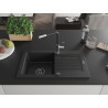 Mexen Pablo Granitspüle 1-Becken mit Abtropffläche und Küchenarmatur Flora, schwarz - 6510-77-670401-07-B