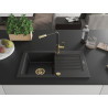 Mexen Pablo granitspüle 1-becken mit abtropffläche und küchenarmatur Flora, schwarz - 6510-77-670401-57-G