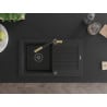 Mexen Pablo Granitspüle 1-Becken mit Abtropffläche und Küchenarmatur Flora, schwarz - 6510-77-670401-57-B