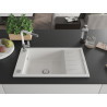 Mexen Elias Granitspüle 1-becken mit Abtropffläche und Küchenarmatur Flora, weiß - 6511-20-670401-02