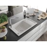 Mexen Elias Granitspüle 1-becken mit Abtropffläche und Küchenarmatur Flora, weiß - 6511-20-670401-02