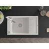 Mexen Elias Granitspüle 1-becken mit Abtropffläche und Küchenarmatur Flora, weiß - 6511-20-670401-02