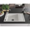 Mexen Elias Granitspüle 1-Becken mit Abtropffläche und Küchenarmatur Flora, weiß - 6511-20-670401-07-B