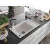 Mexen Elias Granitspüle 1-Becken mit Abtropffläche und Küchenarmatur Flora, weiß - 6511-20-670401-07-B