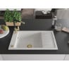 Mexen Elias Granitspüle 1-Becken mit Abtropffläche und Küchenarmatur Flora, weiß - 6511-20-670401-57-G