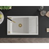 Mexen Elias Granitspüle 1-Becken mit Abtropffläche und Küchenarmatur Flora, weiß - 6511-20-670401-57-G
