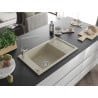 Mexen Elias Granit-Spüle 1-Becken mit Abtropffläche und Küchenarmatur Flora, beige - 6511-69-670401-00