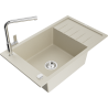 Mexen Elias Granit-Spüle 1-Becken mit Abtropffläche und Küchenarmatur Flora, beige - 6511-69-670401-00