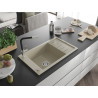 Mexen Elias Granitspüle 1-beckig mit Abtropffläche und Küchenarmatur Flora, beige - 6511-69-670401-07