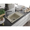 Mexen Elias Granitspüle 1-Becken mit Abtropffläche und Küchenarmatur Flora, beige - 6511-69-670401-70-B