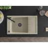 Mexen Elias Granitspüle 1-Becken mit Abtropffläche und Küchenarmatur Flora, beige - 6511-69-670401-70-B