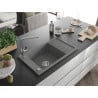 Mexen Elias Granitspüle 1-Becken mit Abtropffläche und Küchenarmatur Flora, grau - 6511-71-670401-00
