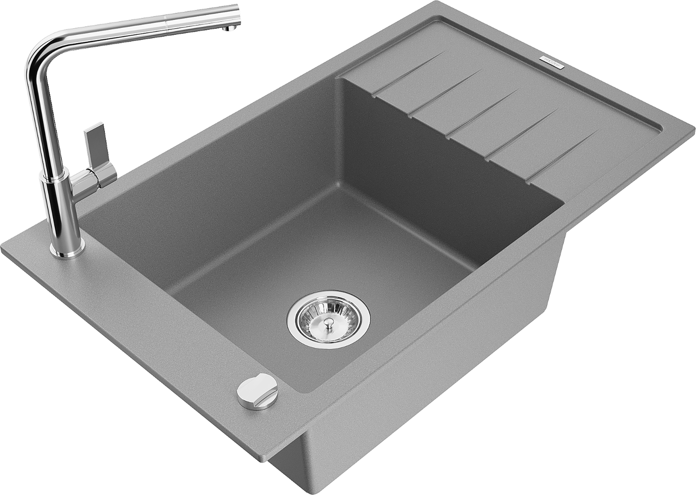 Mexen Elias 1 Becken-Granitspüle mit Abtropffläche und Mischbatterie Flora, Grau - 6511-71-670401-00