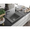 Mexen Elias Granitspüle 1-Becken mit Abtropffläche und Küchenarmatur Flora, grau - 6511-71-670401-07