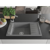 Mexen Elias Granitspüle 1-Becken mit Abtropffläche und Küchenarmatur Flora, grau - 6511-71-670401-07