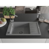 Mexen Elias Granitspüle 1-Kammer mit Abtropffläche und Küchenarmatur Flora, grau - 6511-71-670401-07-B