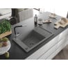 Mexen Elias Granitspüle 1-Becken mit Abtropffläche und Küchenarmatur Flora, grau - 6511-71-670401-07-B