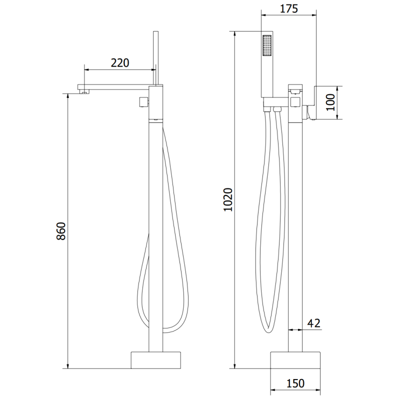 Mexen Urano freistehende Wannenarmatur, gold - 75233-50