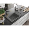 Mexen Elias Granitspüle 1-Becken mit Abtropffläche und Küchenarmatur Flora, grau - 6511-71-670401-57-B