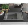 Mexen Elias Granitspüle 1-Becken mit Abtropffläche und Küchenarmatur Flora, grau - 6511-71-670401-57-B