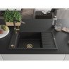 Mexen Elias Granitspüle 1-Becken mit Abtropffläche und Küchenarmatur Flora, schwarz/silber metallic - 6511-73-670401-57-G